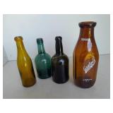 Antique Bottles to include Amber Milk Bottle from