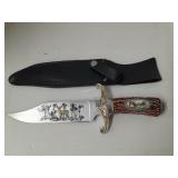 Knife with Stags Painted on Handle. 14 In Long