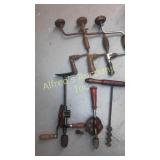 Antique drill lot. Brace and bit, breast drill,