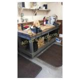 Butcher block top shop bench. 8 feet long, by 3 Butcher block top shop bench. 8 feet long, by 3