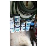 14 open cans of pool paint in different colors 14 open cans of pool paint in different colors