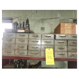 24 DRAWER STORAGE UNIT & ASSORTED HARDWARE