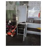 TWO STACKING CABINETS W/ MISC CONTENTS & TABLE