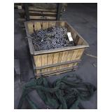 CRATE & BUCKET OF CHAINS, & SLINGS