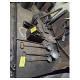 LADLES, TONGS, MOLDS, MISC ON RACK