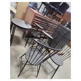 6 HIGH BACK METAL CHAIRS & 2 ROUND METAL TABLES