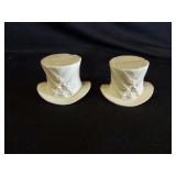 2 Top Hats White with Ivy Design