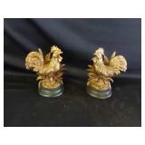 Rooster Bookends Painted Gold
