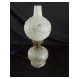 Vtg Frosted Glass Floral Hurrican Parler Lamp