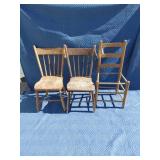 3 Vtg Wood Chairs