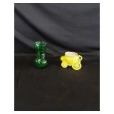 Yellow Carriage Flower Planter and Green Vase