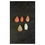 5 Arrowheads of vaious colors