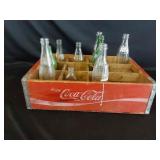 Wood Coca Cola Crate & Bottles