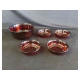 Red Ruby Bowl & 4 Salad Bowls