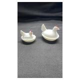 2 Small Milk Glass Hens on Nest