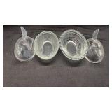 2 Clear Glass Hens on the Nest