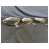 3 Cast Iron Skillets in Wooden Box