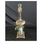 Victorian Brass Lamp Painted Egret Stork Etched