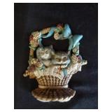 Cast Iron Two Gray Catrs in Basket Doorstop
