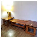 Pine Coffee Table & 2 End Tables & Table Lamp