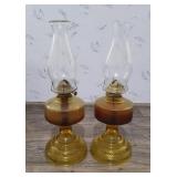 2  Amber Oil Lamps with Globes