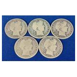 5 Barber Silver Half Dollars