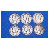 6 Mercury Dimes from  1939-1945