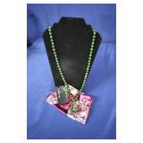 14K Gold & Jade Beaded Necklace & Matching Earring