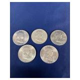 5 Franklin Half Dollars