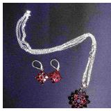 Garnet and Sterling Necklace and Earrings