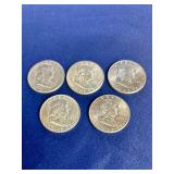 5 Franklin Half Dollars