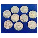 9 United States pre-1963 Silver Quarters