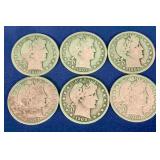 6 Barber Silver Half Dollars