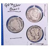 3 Mercury Silver Dimes in protective cover
