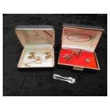 La Rue Mid-Century Bowling Cuff Links & Tie Pin &