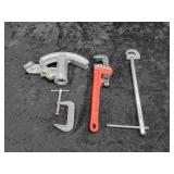 10" Pipe Wrench, 5" Pipe Bender & Misc. Tools