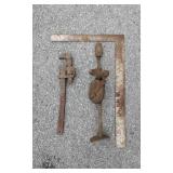 Hand Drill, Pipe Wrench and Try Square