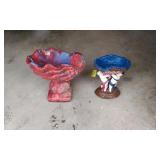 2 Red & Blue Concrete Planters