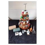 Spinning Thread Tower & Misc. Sewing Items