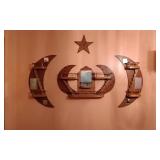 Vtg Wooden Crescent Moon & Star Folk Display