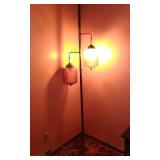 Mid-Century Tension Lamp W/Amber Glass Globes