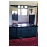 Emerald Green & Black Laminate Dresser & Mirror