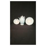 Aynlsey Bone China Tea Pot, & 2 Saucers.