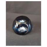 Vintage Blue Glass Paperweight  W/Etched Design