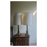 2 Antique Green Lamps