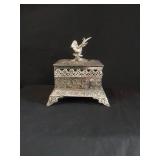 Metal Dresser Box Engraved W/Bird
