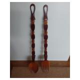 Hand Carved Wooden Spoon & Fork Wall Hangings