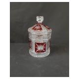 Red Bohemian Art Cut Lidded Jar