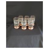 6 Copper & Glass Glasses W/Etched Grape Design