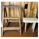 2 Step Wooden Ladder and Wooden Stool